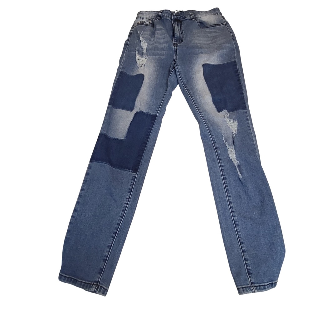Blue Topic Juniors Patchwork Distressed Skinny Jeans Medium Wash Size 11/12